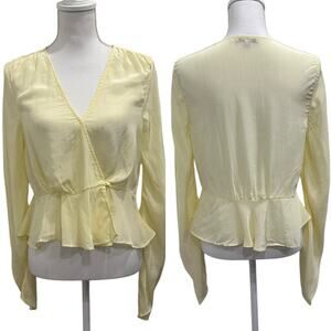 Madewell Butter Yellow Bell Sleeve Peplum Wrap Blouse Soft Ballet Office Siren